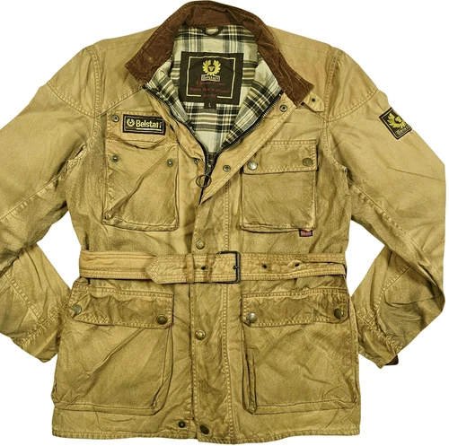 HOT VTG Men BELSTAFF TRAILMASTER BIKER PARKA BELTED KHAKI WAXED Jacket L (Fit M) - product listing photo