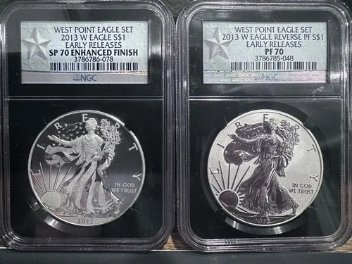 2013 W Silver Eagle 2-Coin Set NGC PF70/SP70 ER Black Label RARE