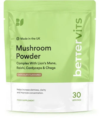 Bettervits Mushroom Powder - Complex with Lion's Mane, Reishi, Cordyceps & Chaga