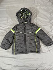 London Fog Boys Medium Size 5/6 Black Marked Puffy Coat Reflective Stripes
