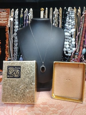 Vintage Priscilla John Alden Sterling Silver Black Onyx Necklace NOS With Box