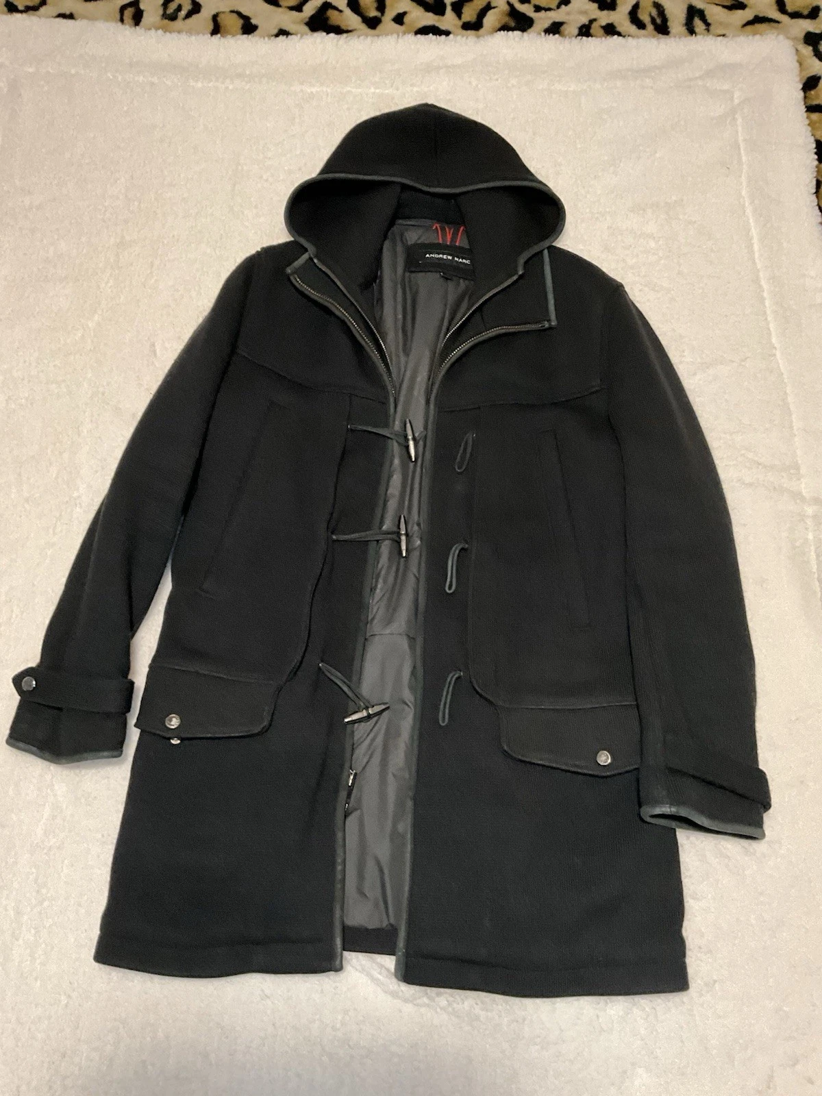 ANDREW MARC Mens Winter Down Jacket Detachable Fur Collar Hat Detachable SMALL