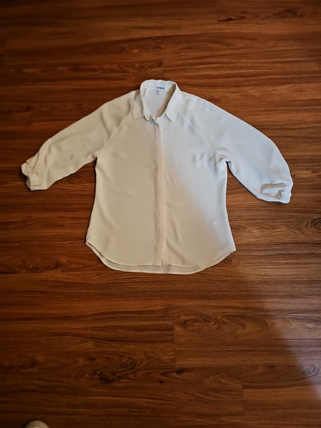 Express Design Studio White Deep V Button Down Co… - image 1