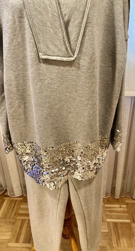 DONNA KARAN FABULOUS 2 STK. HOSE SWEATSUITE, WUNDERSCHÖNES EINZIGARTIGES TOP MIT PAILLETTEN, M - Bild 10 von 21