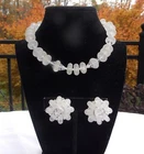 VNTG MIRIAM HASKELL CELLULOID & AURORA BOREALIS NECKLACE & SCREW BACK EARRINGS