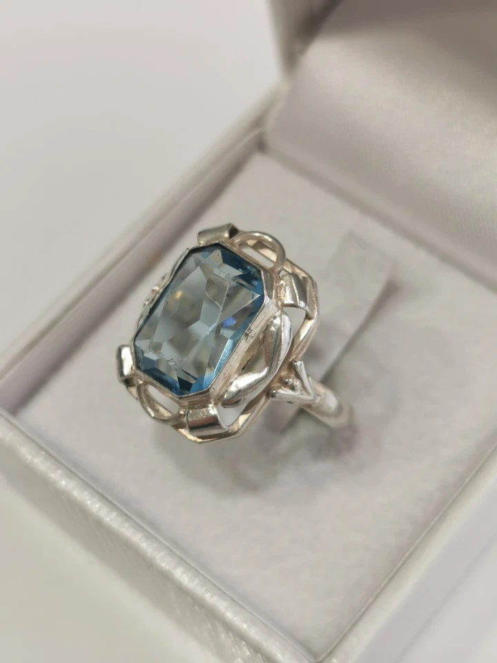 Anello 800 Argento Con Topazio Blu 3,7 Grammi Di Misura 54 - Immagine 2 di 4