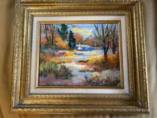 John Reilly (1942 - 2021) "Landscape With Pond Scene" Oil Painting - Framed