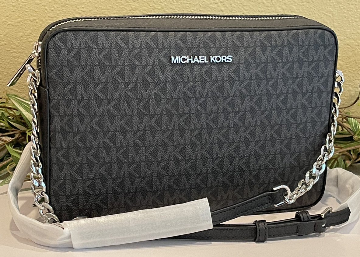 MICHAEL KORS ブラックショルダーバッグ MICHAEL KORS JET SET LARGE ZIP CHAIN CROSSBODY BAG SHOULDER MK
