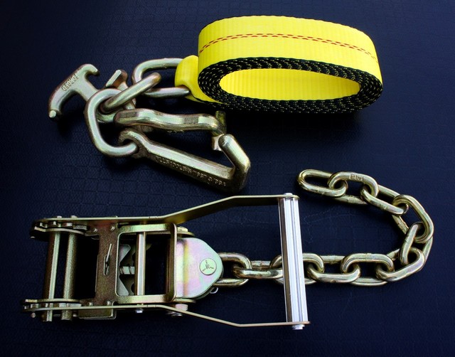 (2) 2" Chain Ratchet Straps & RTJ Tie Down Flatbed Tow Truck Wrecker
