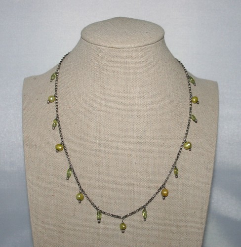 Silpada Sterling Silver Oxidized Chain Freshwater Pearl & Peridot Necklace N1373
