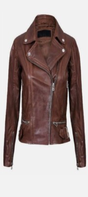 Womens Leather Jacket Classic Biker Style Brown 100% Real Leather Jacket Brando