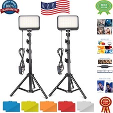 Compact LED Video Light Kit with Adjustable Tripod  5 Color Filters - 2Pcs