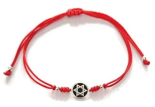 Kabbalah Red String Adjustable Bracelet with Star of David - 925 Sterling Silver
