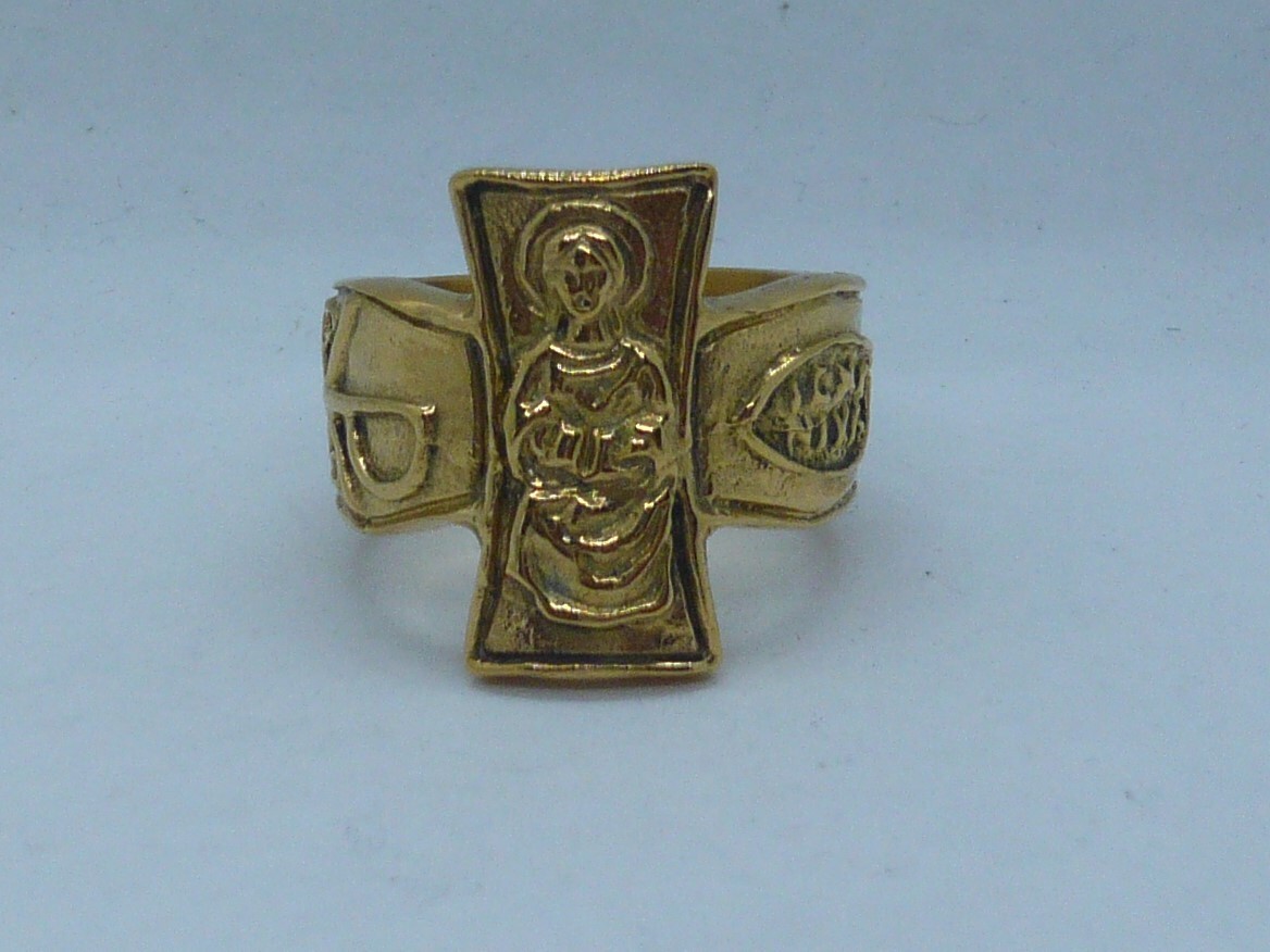 RING CHRIST PANTOCRATOR GOLD PLATED 925 STERLING SILVER