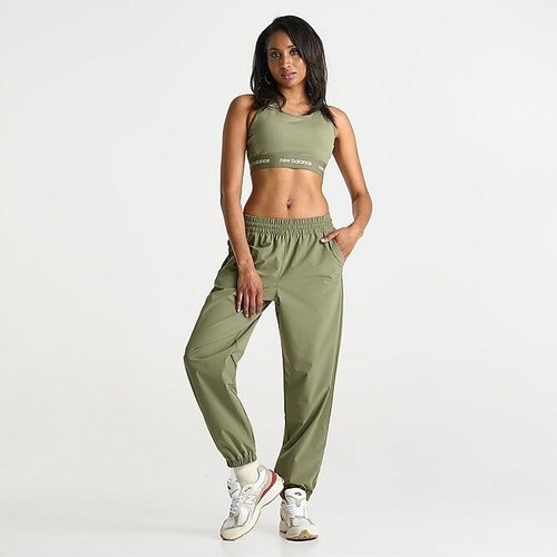 New Balance Athletics Stretch Woven Womens Jogger Pants Olive Green L NWT $100 - Picture 2 of 6