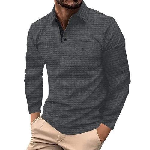 Herren Poloshirt Freizeit Langarm Hemd Oberteil Knopfleiste Golfhemd mit Tasche- - Bild 2 von 18