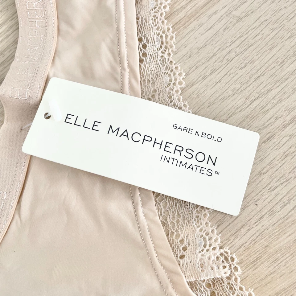Elle Macpherson Intimates Bare & Bold Thong Size L American Nude Lace Back New - Image 2 of 4