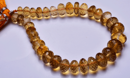 7.5" Natural GOLDEN DARK Citrine FACETED Rondelle Briolettes Beads 7 TO 11 MM - Picture 2 of 3