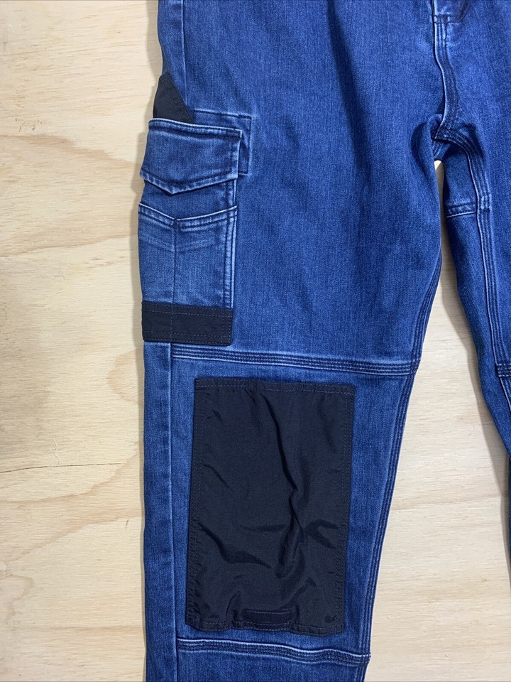 BAD Workwear Pants Jeans Mens Size 38 Blue Cotton Stretch Pockets Cargo