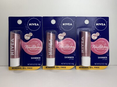 3 Nivea Lip Care, Shimmer, Pearl & Silk Extracts, All-Day Nourishing Moisture
