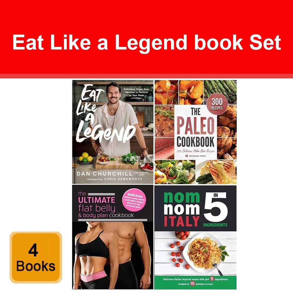 Set of 4 Books Eat Like a Legend, Paleo Cookbook, Nom Nom Italy In 5 Ingredients