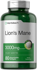 Lions Mane Mushroom 3000mg 80 Softgels Non-GMO Gluten Free by Horbaach