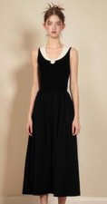 Fashion Women's Lapel Sleeveless Knee High Dress A line Slim Fit Party Dress