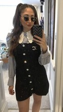 100% Authentic ZAZA Metallic Black Tweed Dress With Crystal Buttons Size: M