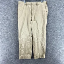 Lands' End Dress Pants Men 34 Beige Mid Rise Pleated Cuffed Traditional Fit