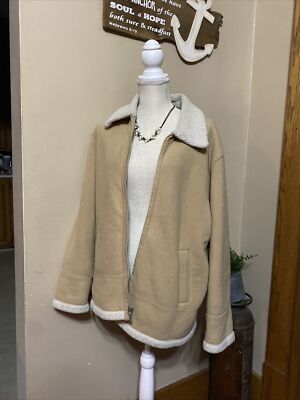 North Crest Classic Womens L 14-16 Lt Beige Zip Front Fleece Jacket