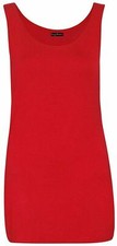 WOMENS SCOOP NECK SLEEVELESS LADIES LONG STRETCH PLAIN VEST STRAPPY T-SHIRT TOP