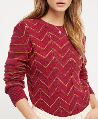 Free People NWT Size XS Zig Zag Pullover Sweater  Raspberry  NEW