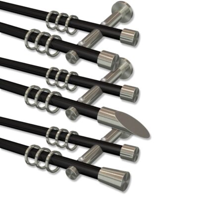 Gardinenstangen doppelläufig 16 mm Ø in Edelstahl Optik / Schwarz, Metall