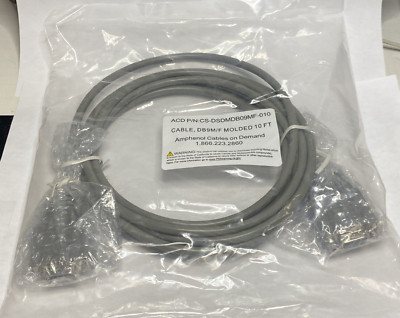 QTY:1 Amphenol CS-DSDMDB09MF-010 DB9 M/F Molded D-sub 9pin Cable 10ft