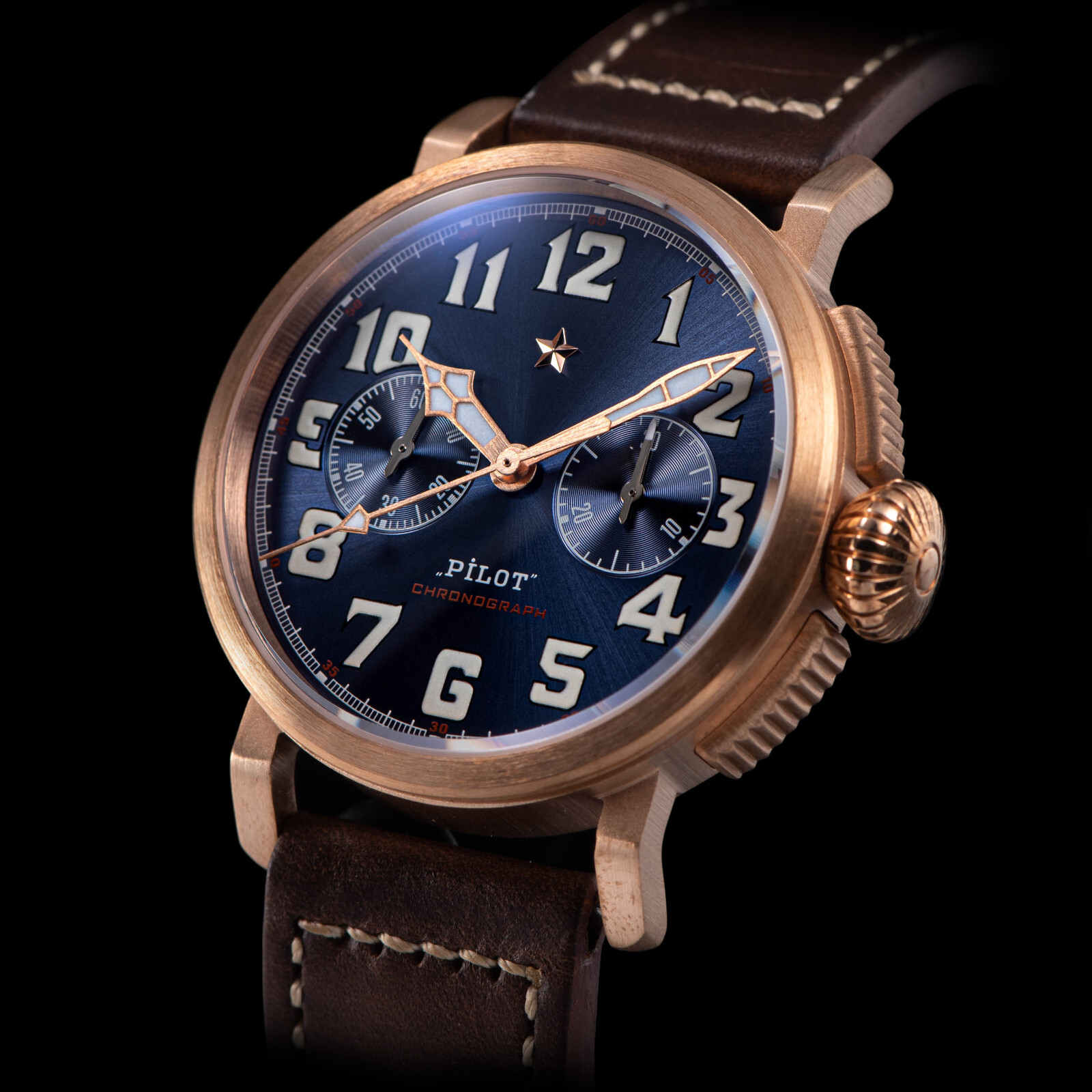 Sugess Bronze Pilot Chronograph Seagull 1963 Mechanical Watch SUPILOT009