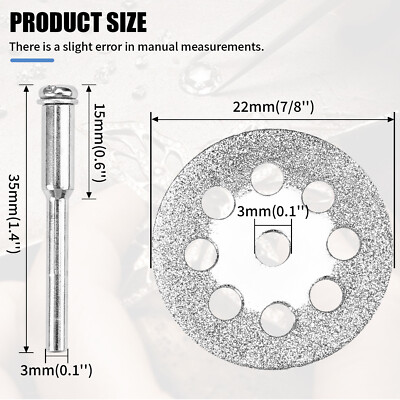 10-Pack 22mm Diamond Cut Off Wheels With Mandrel – For Rotary Tools, Grinding & Cutting