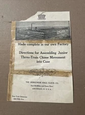 Antique Herschede 5 Tube Junior 3 Train Movement Directions For Installing 