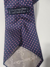 Christian Dior Blue Pink White Gray Geometric Silk Woven Logo Tie One Size