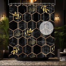Black and Gold Shower Curtain Modern Geometric Abstract Shower Curtains for B...