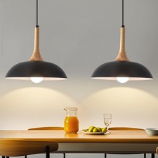 Black Pendant Light Kitchen Island 2 Pack 13.8 inch Pendant Light with Wood Cap
