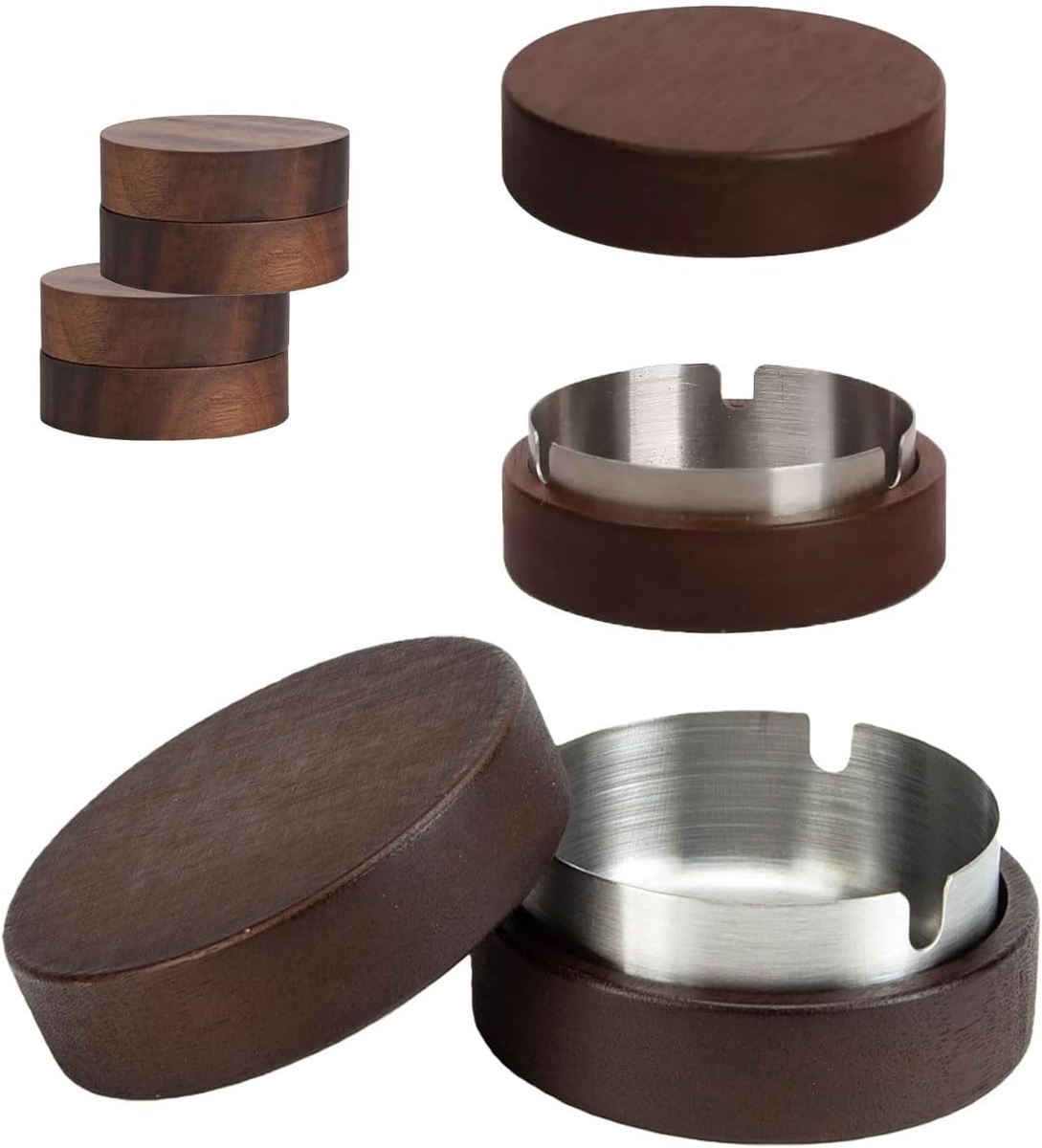2 Pack Wooden Ash Tray with Lid Outdoor Ashtray for outside Patio Smokeless  Asht