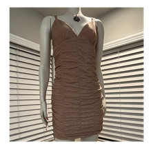 Wild Fable Brown Metallic Ruched Bodycon Mini Dress Sleeveless V-Neck M