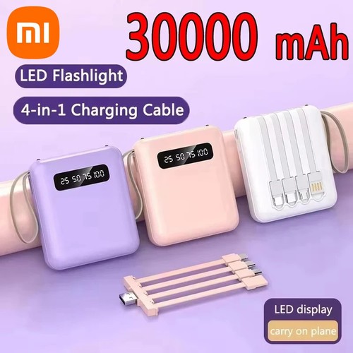 30000mAh 4-in-1 Fast Charging Power Bank with 4 Cables for Mobile Phones