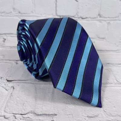 Paul Malone Turquoise Blue And Purple Striped Silk Tie