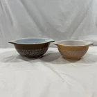 SET OF 2 VINTAGE PYREX BOWLS WOODLAND BROWN/TAN 442, 441