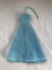 Genuine Barbie Blue Sparkle Sheer Overlay Long Halter Dress Back Closure - Vtg