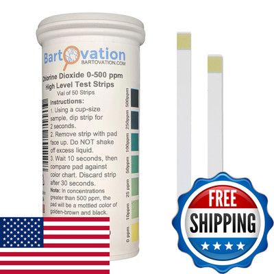Bartovation Chlorine Dioxide Single Factor Test Strips 0-500 Ppm Vial Of 50