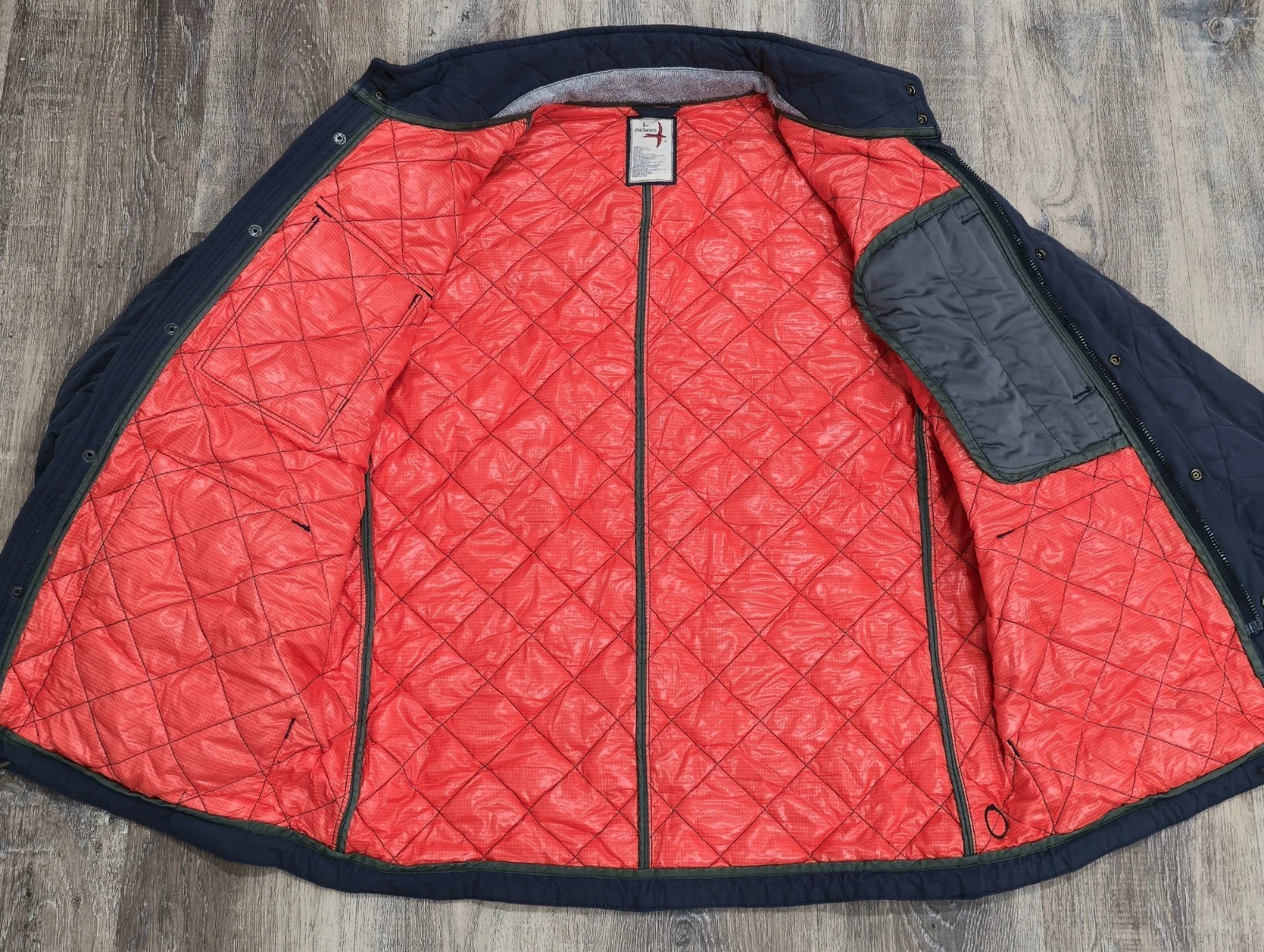 Relwen Insulated Tanker Jacket Men's Sz Large Blue Quilted Orange Lined Coat image 8
