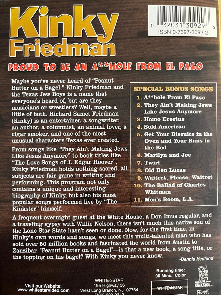 KINKY FRIEDMAN - Proud To Be An Asshole From El Paso DVD Exc Cond! - Image 2 of 2