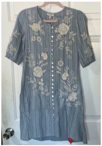 JOHNNY WAS 3J Workshop Osiris Puff SLV Button Bown Boho Chic Dress (Slip) XS NEW - Picture 8 of 15